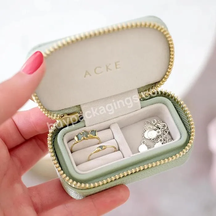 Custom logo mini portable travel jewelry box ring zipper velvet travel box jewelry packaging travel small velvet jewelry box