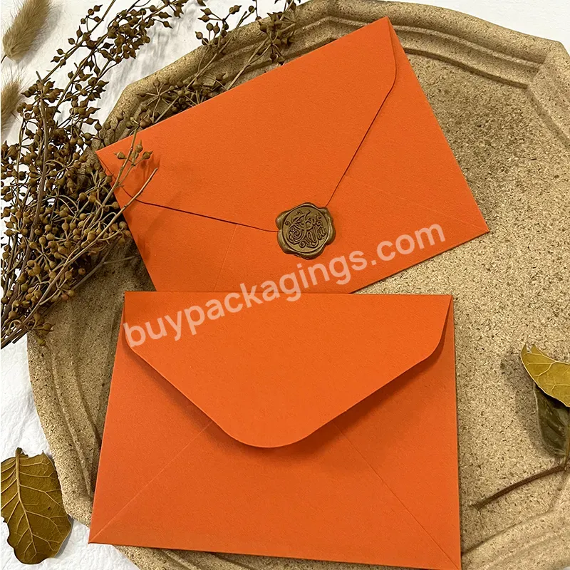 Custom Logo Orange Wedding Gift Envelope With Logo Printing Simple Solid Color Retro Premium Business Envelope