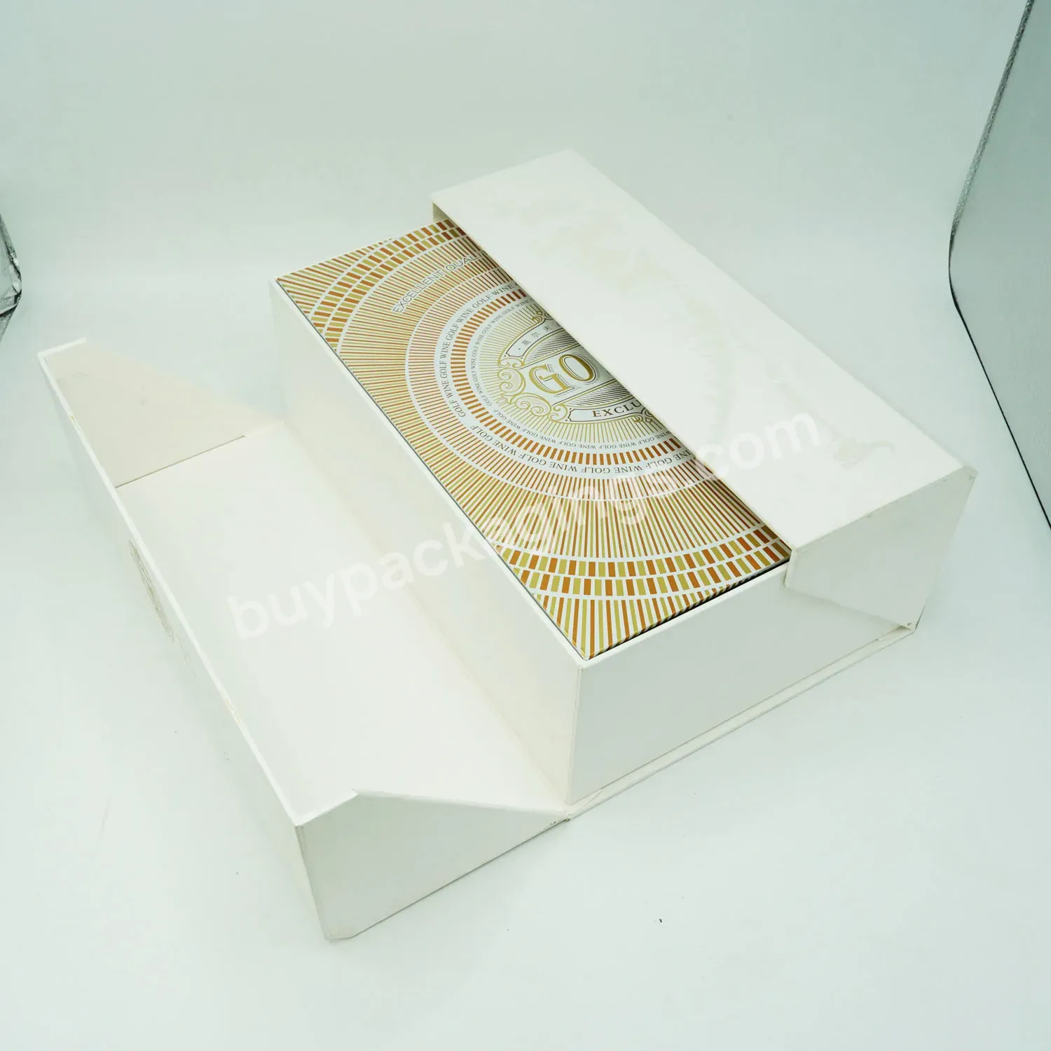 Custom Logo Packaging Gold Foil Logo Luxury Double Door Open White Wine Set Gift Box Bag