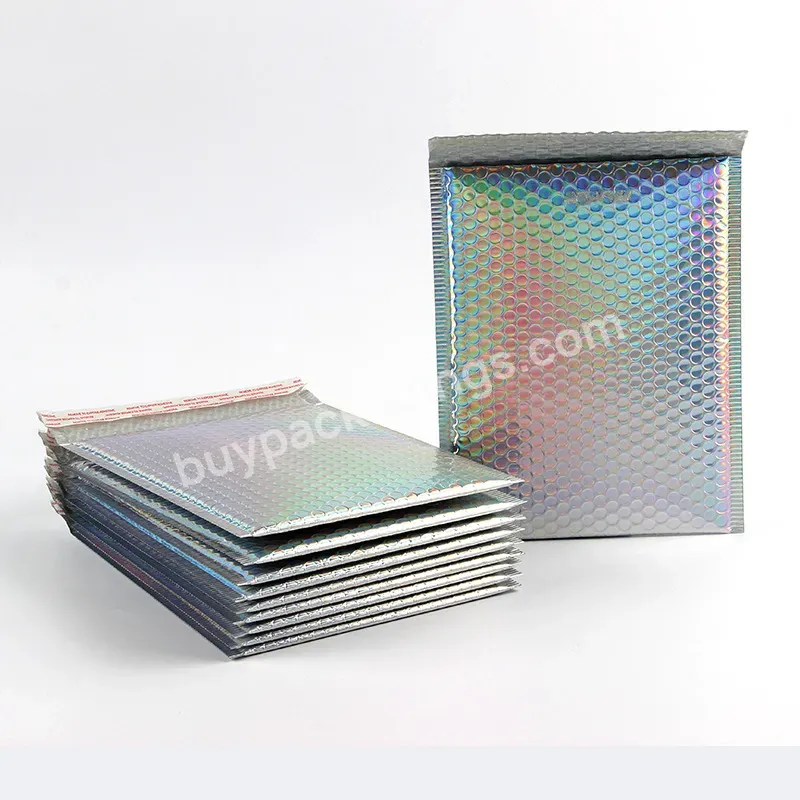 Custom Logo Padded Envelope Shipping Bag Iridescent Holographic Poly Bubble Mailer Metallic Wrap Packaging Bag Holo