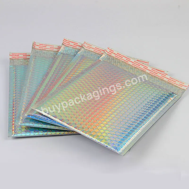 Custom Logo Padded Envelope Shipping Bag Iridescent Holographic Poly Bubble Mailer Metallic Wrap Packaging Bag Holo