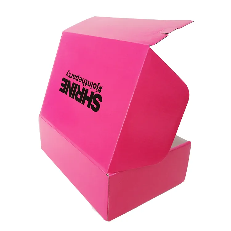 Custom Logo Pink Corrugated Carton Box Mailer Shipping Box Apparel Packaging for Dress Clothing T-shirt