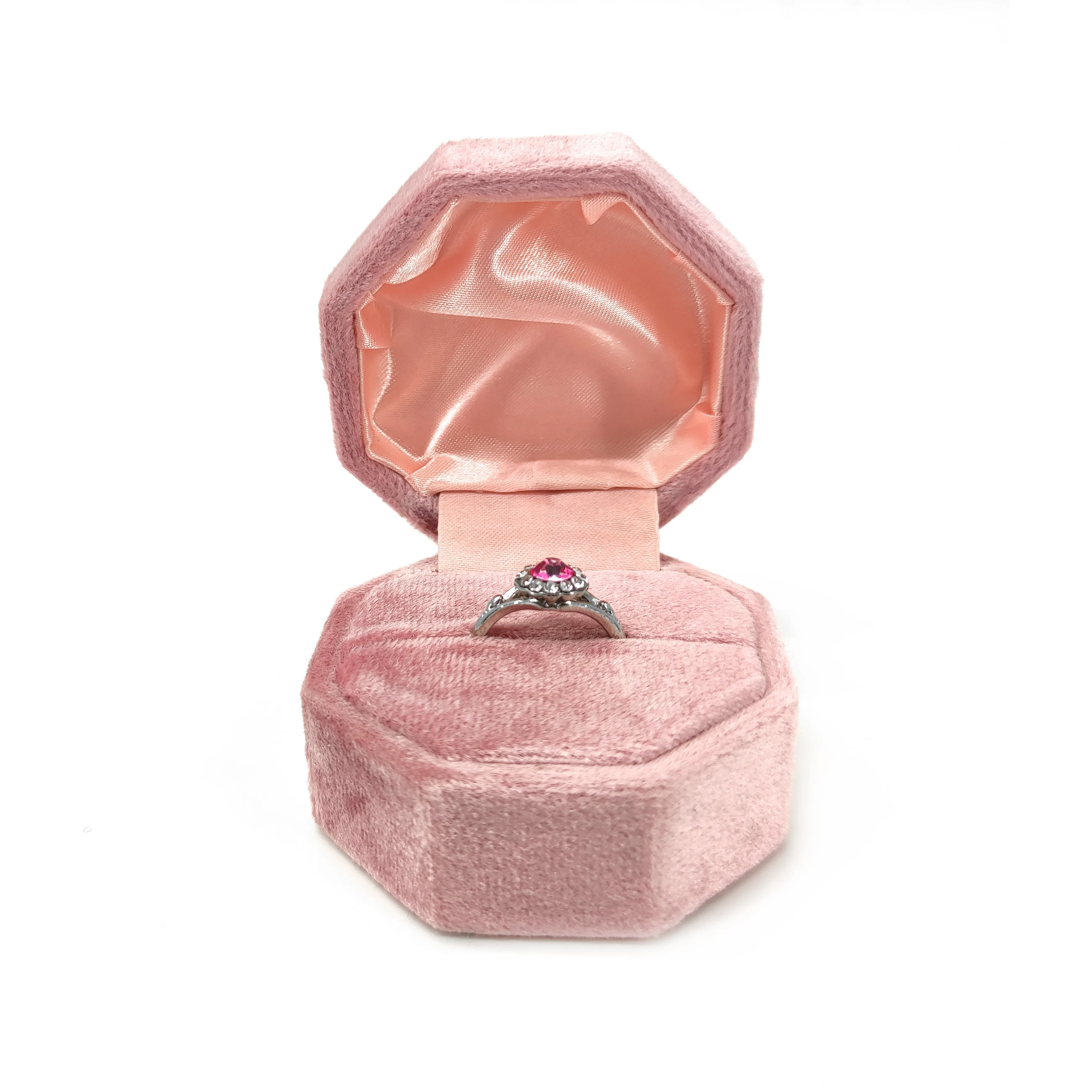 Custom logo pink luxury ring box velvet ring box octagonal ring box factory direct