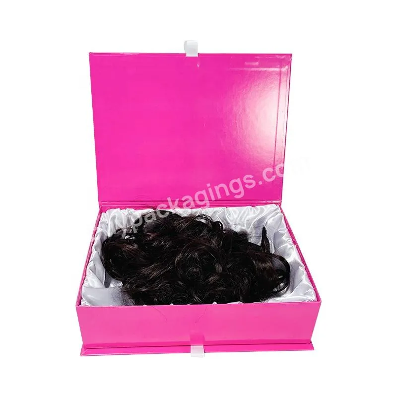 custom logo pink luxury Wig Hair Bundles Packaging Boxes Extension Bags With Satin Human Weave Hair Gift Storage Box