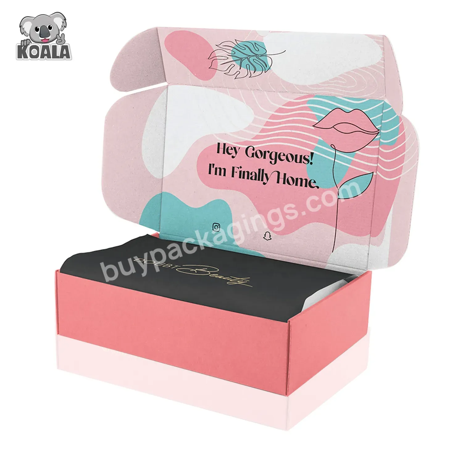 Custom Logo Pink Printing Large Cardboard Paper Lingerie Apparel Clothing Shipping Mailer Package Box
