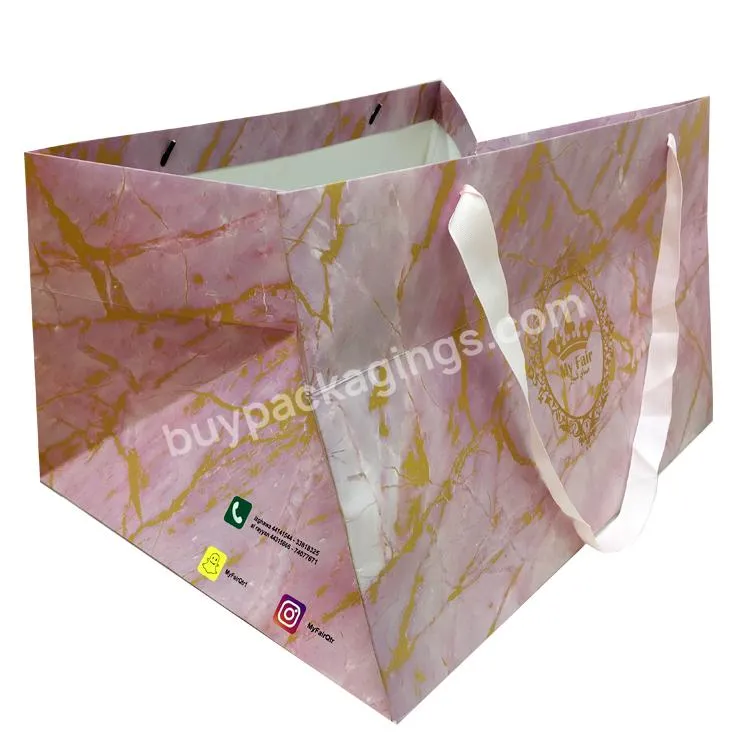 Custom Logo Print Big Square Bottom Base Cake Bakery Bread Flower Paper Gift Bags Flower Gift Cake Shop Paper Bag