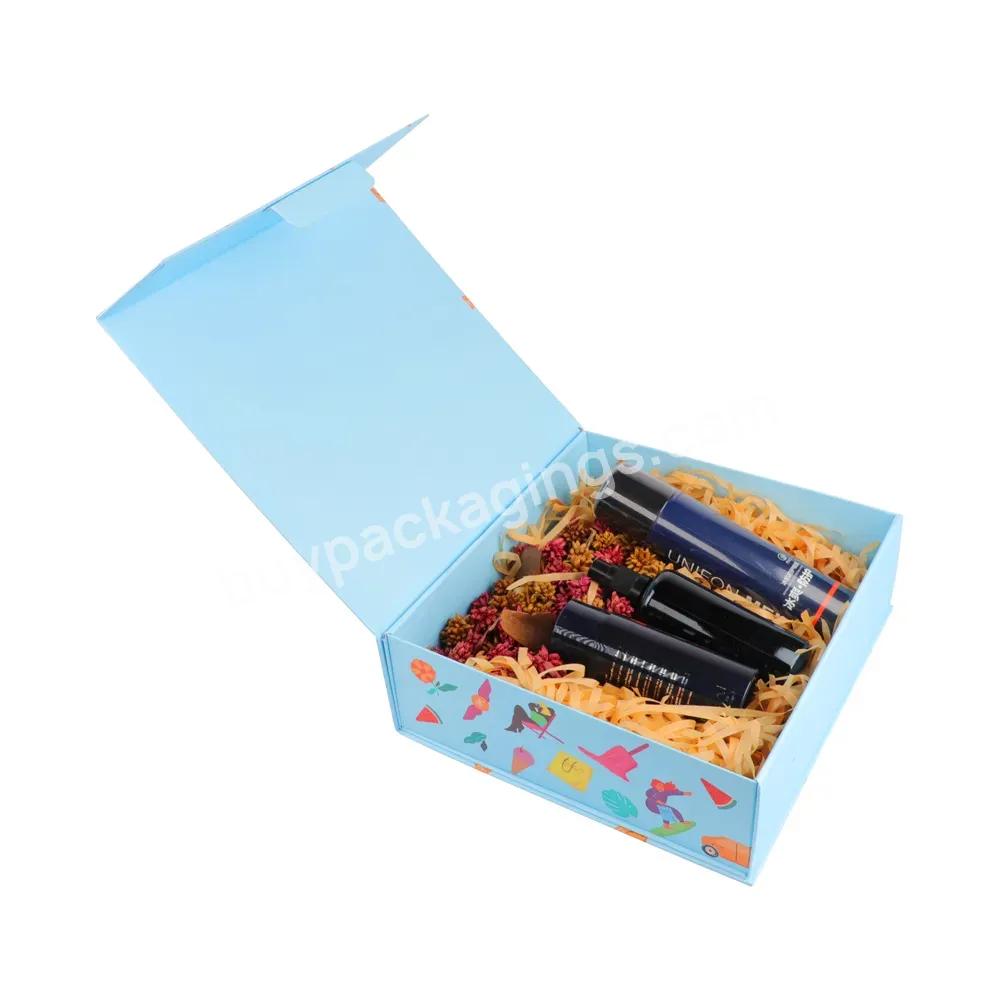 Custom Logo Print Highend Blue Paper Skincare Cosmetic Folding Gift Box