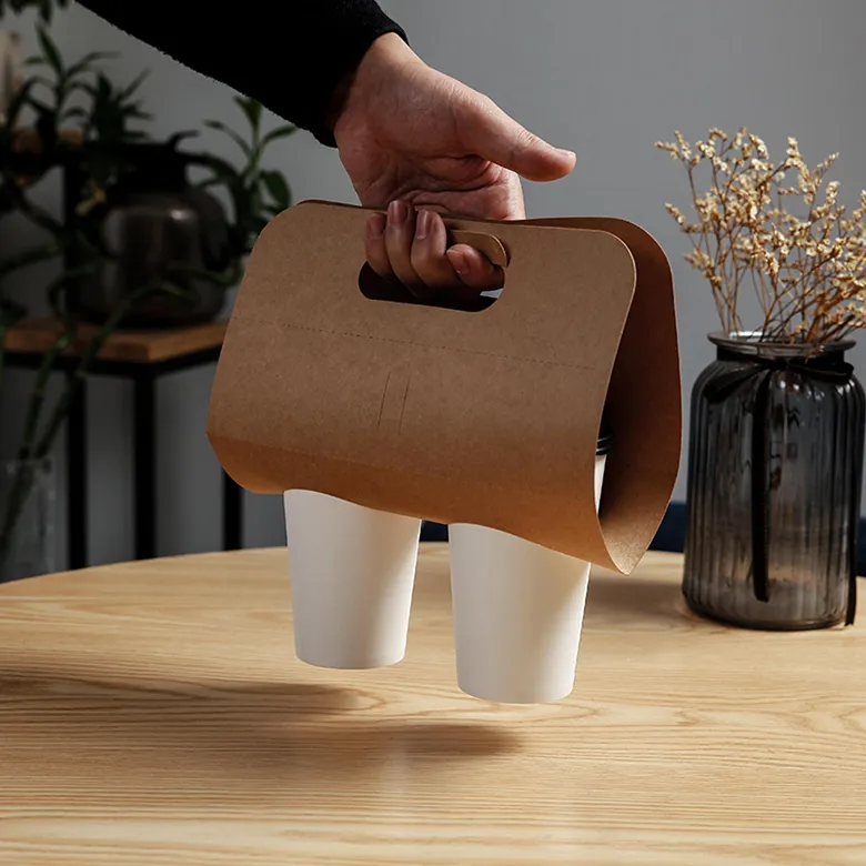 custom logo print kraft paper cup sleeve with handle