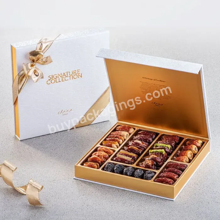 Custom Logo Print Luxury Food Grade Snacks Chocolate Dates Packaging Gift Box Organic Filled Dates Ramadan Gift Set Paper Boxes