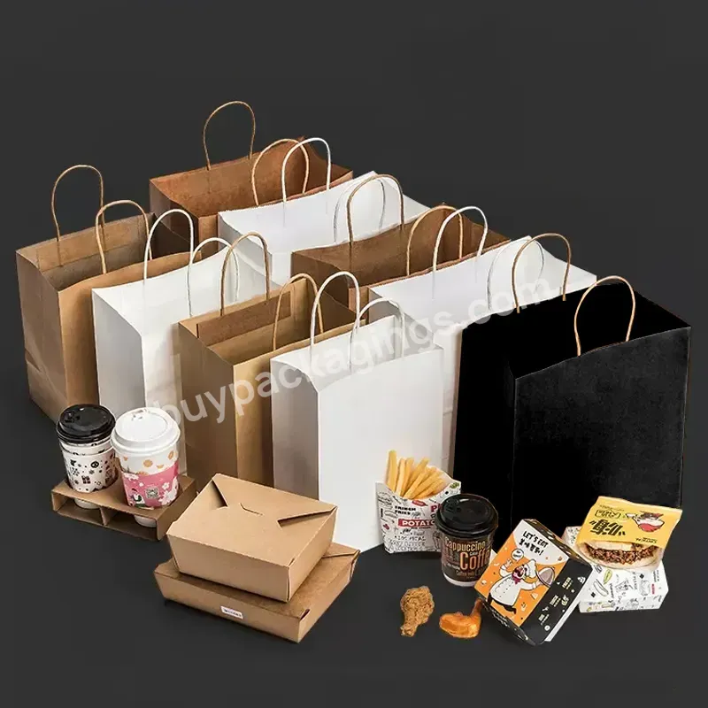 Custom Logo Print Recycled Brown Kraft Paper Bag With Handle Restaurant Food Catering Takeaway To Go Gift Shopping Packaging Bag