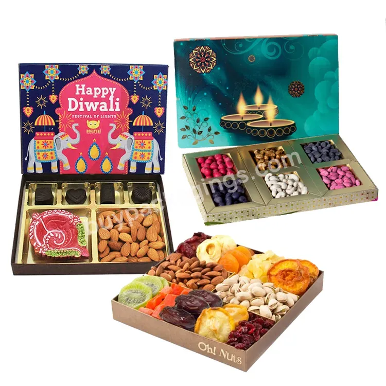 Custom Logo Printed Decorative Wedding Packaging Diwali Dried Fruit Empty Packing For Dates Dry Fruit Gift Paper Box