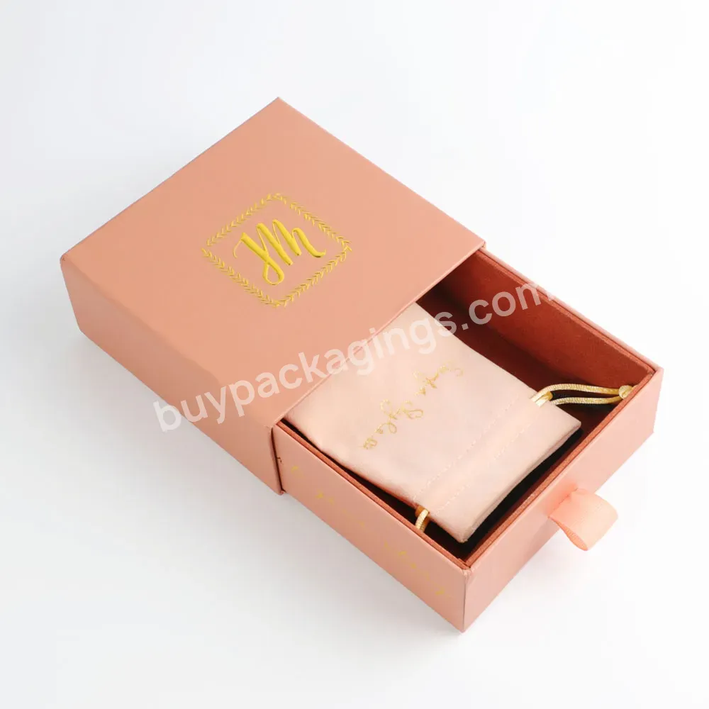 Custom Logo Printed Eco Friendly Craft Cardboard Paper Packaging Jewellery Drawer Type Storage Gift Suede Pouch And Drawer Box
