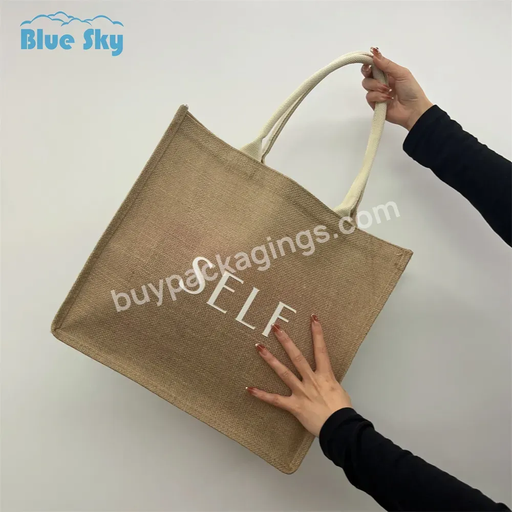 Custom Logo Printed Eco Friendly Reusable Jute Bags With Handle Burlap Linen Shopping Tote Bag