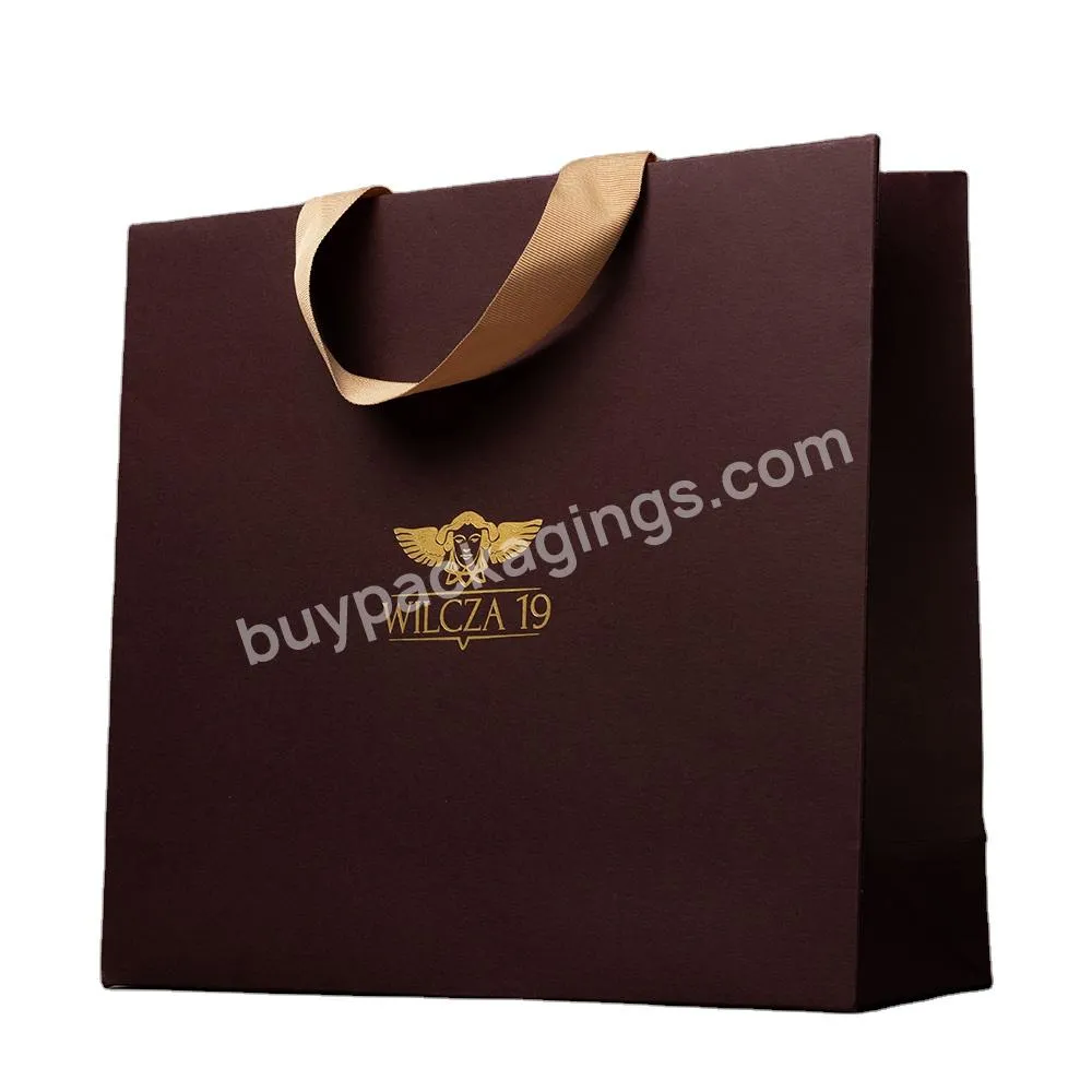 Custom Logo Printed Eco Ribbon Handle Paper Shoes Garment Packaging Gift Shopping Bag