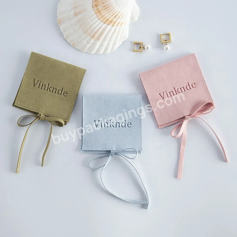 Custom Logo Printed Envelope Flap Velvet Jewelry Belt Bag With Tie High End Velvet Gift Packaging Dust Envelope Pouch