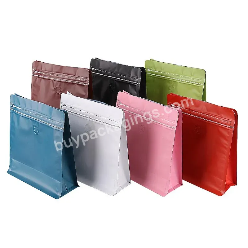 Custom Logo Printed Frosted Up 8 Side Seal Flat Bottom Gusset Zipper Coffee Bag Food Stand Up Pouch Plastic Packaging Mylar Bag - Buy Flat Bottom Gusset Zipper Coffee Bag,Coffee Bag,Coffee Bean Bag Packaging.