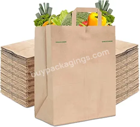 Custom Logo Printed Kraft Brown Personalized Disposable Paper Bags With Logo
