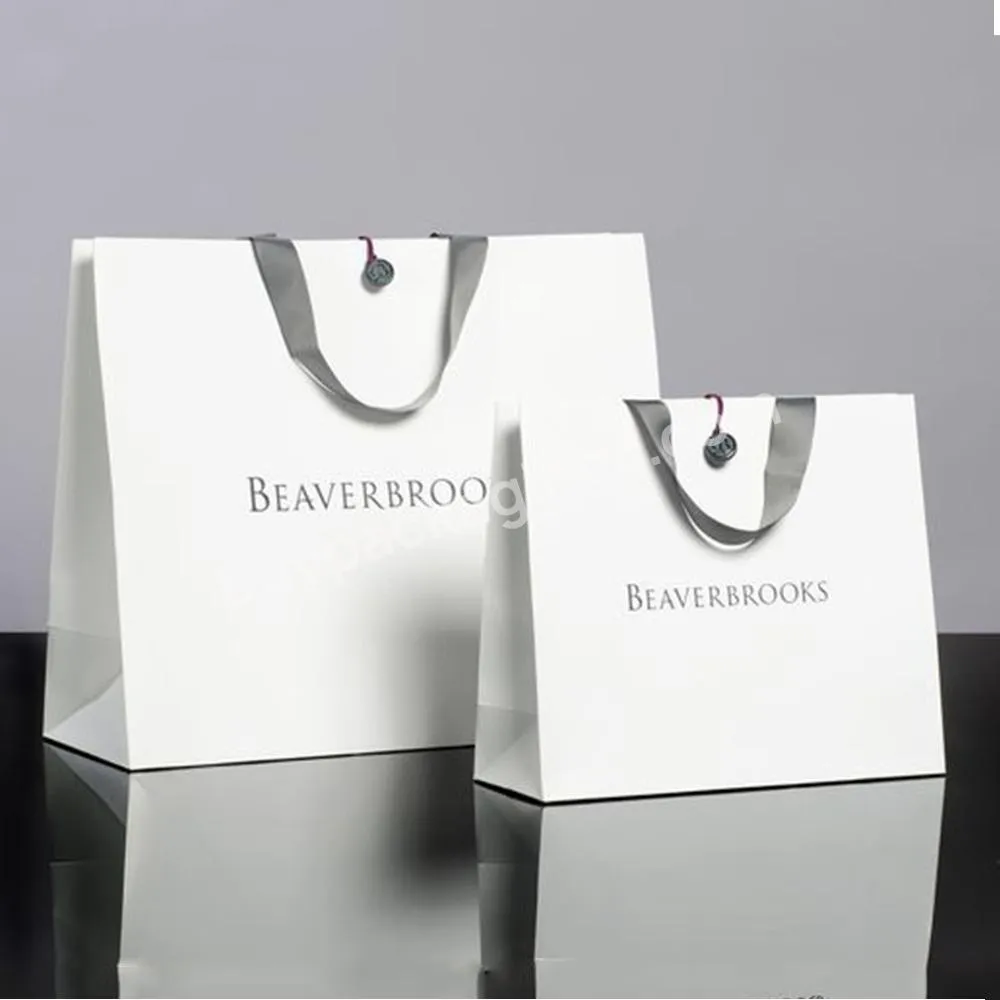 Custom Logo Printed Luxury High End White Paper Jewelry Clothing Packaging Gift Shopping Bag