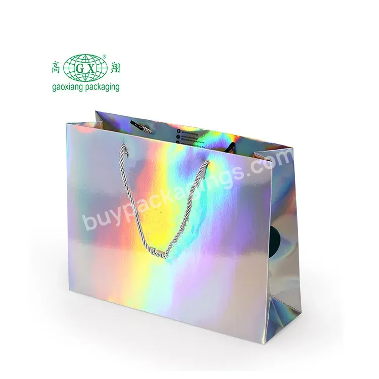 Custom Logo Printed Luxury Holographic Gift Cosmetic Carry Bags Paper Shopping Bag With Handle