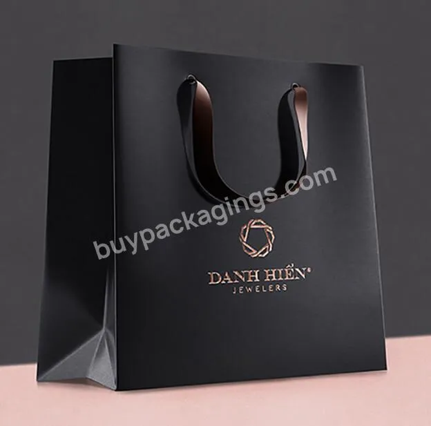 Custom Logo Printed Luxury Paper bags jewelry Bracelet Packaging Gift Shopping Bag with ribbon close