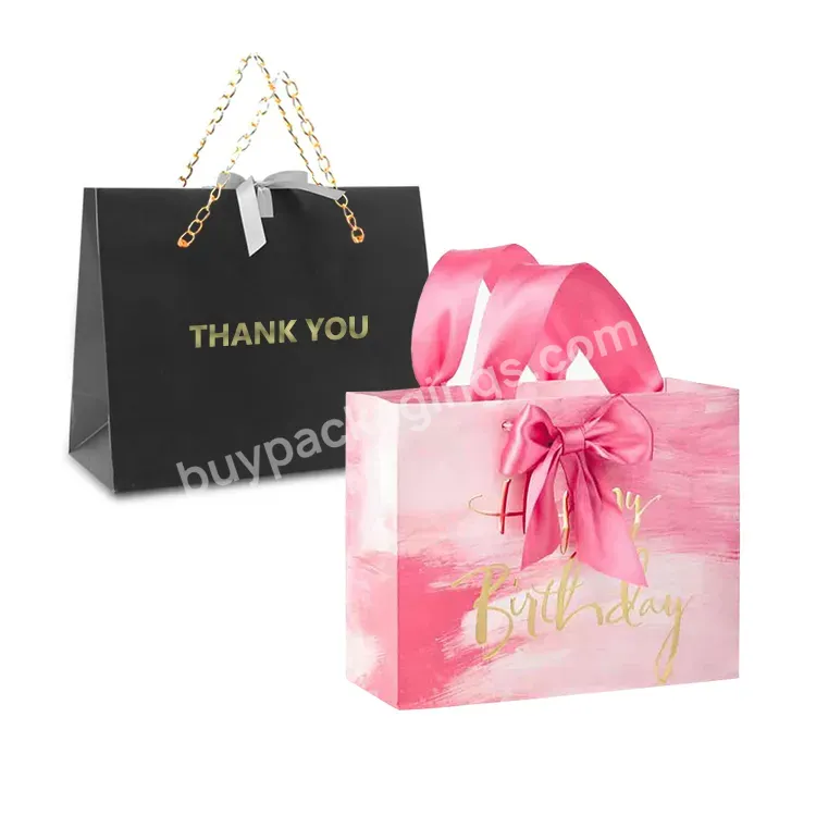 Custom Logo Printed Matt Laminated Pink Paper Shopping Bag With Grosgrain Ribbon Handle