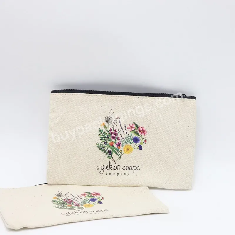 Custom Logo Printed Organic Cotton Canvas Zipper Cosmetic Bag Makeup Pouch Canvas Cosmetic Travel Dust Bags With Zipper