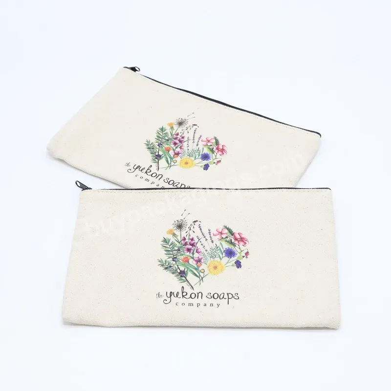 Custom Logo Printed Organic Cotton Canvas Zipper Cosmetic Bag Makeup Pouch Canvas Cosmetic Travel Dust Bags With Zipper