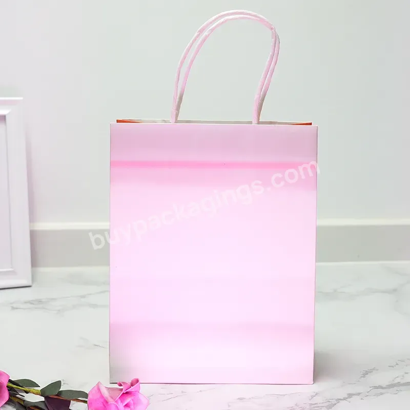 Custom Logo Printed Packaging Pink White Kraft Paper Bag Shopping Bag