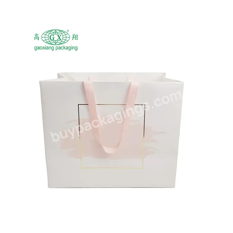 Custom Logo Printed Paper Pouch Bag With Ribbon Bowknot Handle For Gifts Shopping Boxes