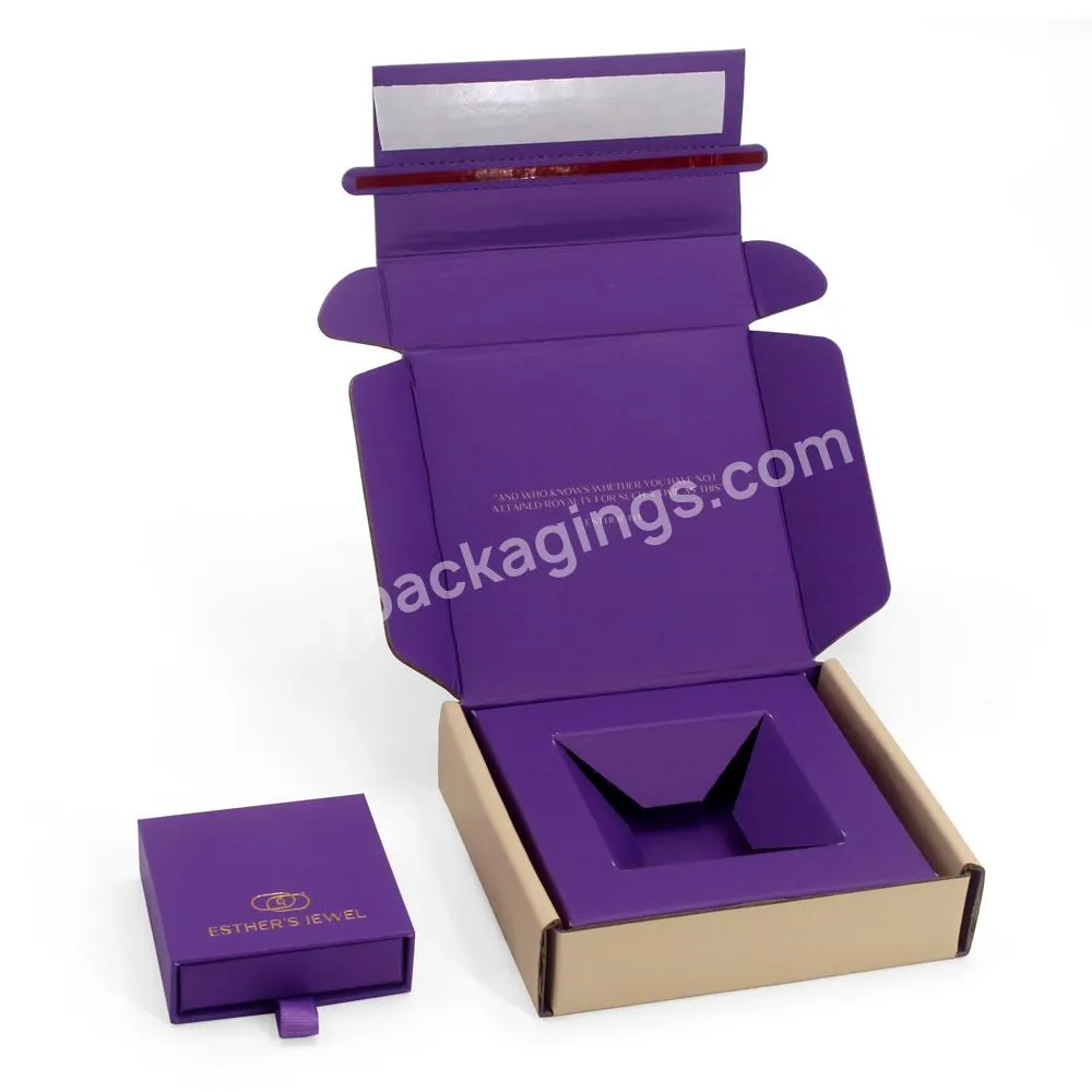 Custom logo printed purple premium schmuck box jewelry packaging pouch and boxes slide drawer jewelry box packaging