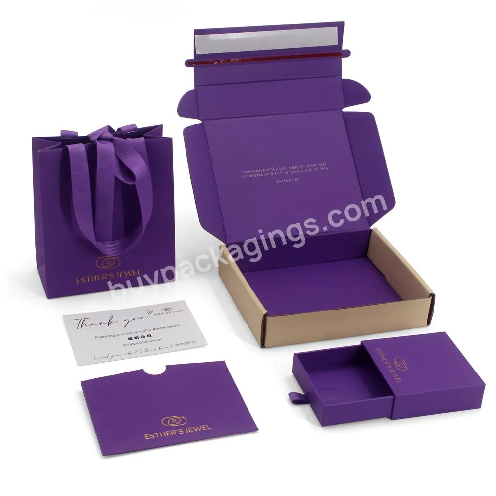 Custom logo printed purple premium schmuck box jewelry packaging pouch and boxes slide drawer jewelry box packaging