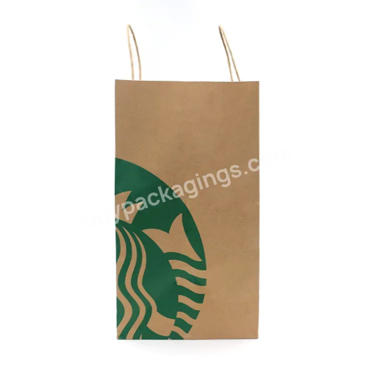 Custom Logo Printed Restaurant Takeaway Coffee Paper Beverage Packaging Bag