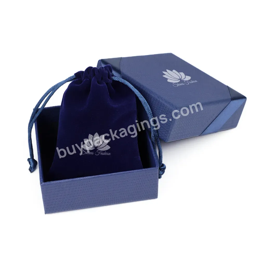 Custom Logo Printed Rigid Cardboard Lid And Base Box Packaging Luxury Lingerie Blue Gift Box Satin Insert For Handbag