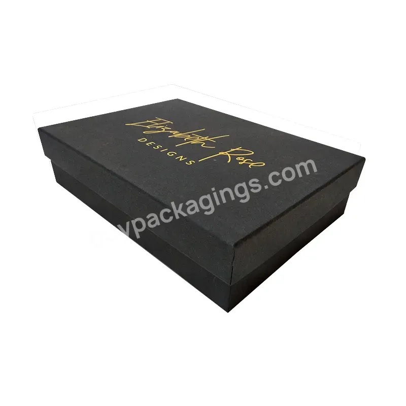 Custom Logo Printed Rigid Cardboard Lid And Base Box Packaging Luxury Lingerie Clothing Black Gift Box Satin Insert For Handbag