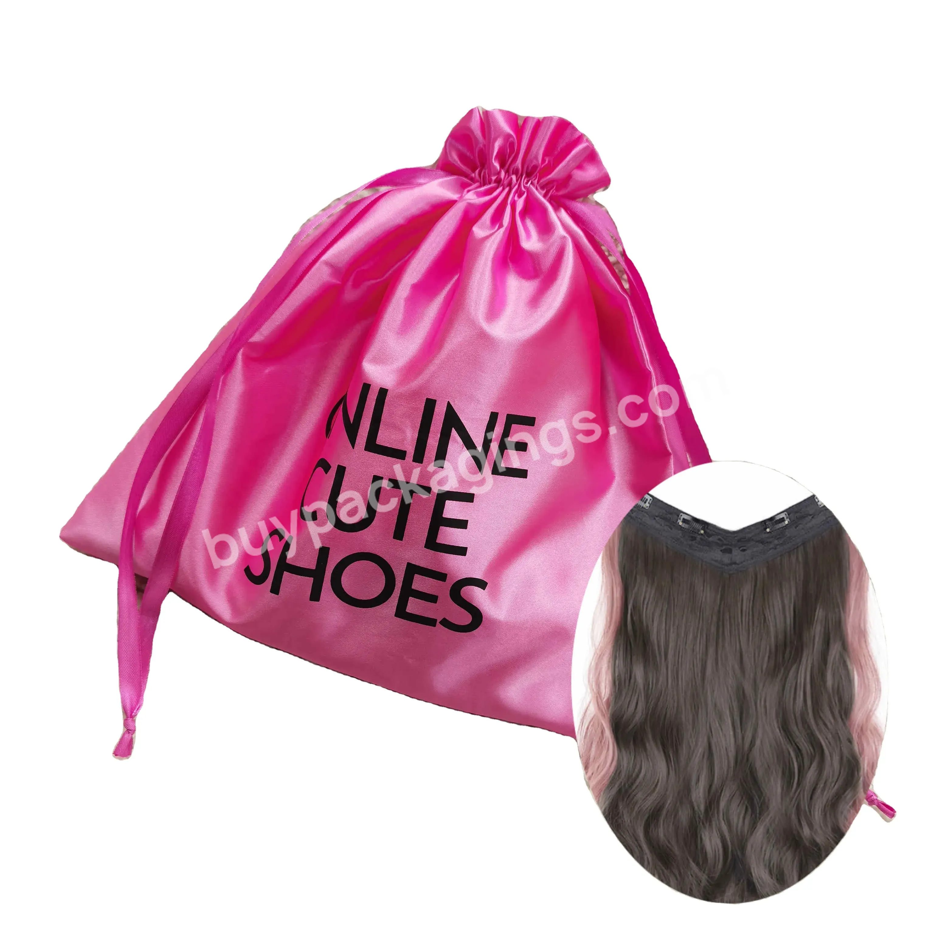 Custom Logo Printed Underwear Dust Gift Packaging Pouch Soft Wig Satin Drawstring Bag