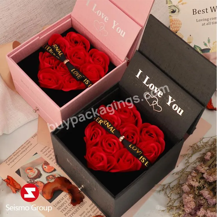 Custom Logo Printed Valentine Christmas Day Leeg Flower Rose Soap Ring Jewelry Gift Boxes Black Packaging