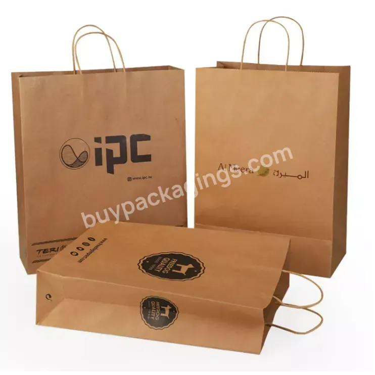 Custom Logo Printed Wholesale Gift Food Grocery Brown Handle Kraft White Paper Bags