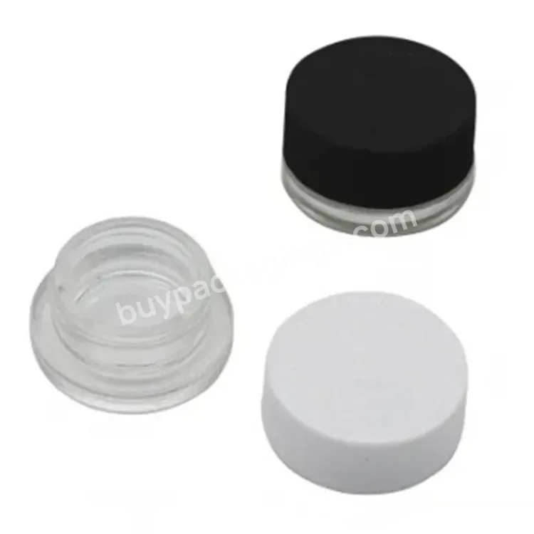 Custom Logo Printing 5ml 7ml 9ml Clear White Black Child Resistant Glass Concentrate Jar With White/black Cap