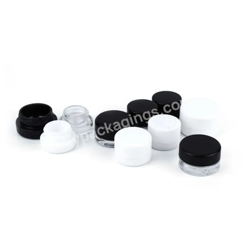 Custom Logo Printing 5ml 7ml 9ml Clear White Black Child Resistant Glass Concentrate Jar With White/black Cap