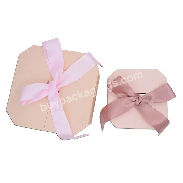 Custom Logo Printing Cardboard Pink Bow Packaging Octagonal Gift Box Rigid Lid And Base Rigid Box For Collection Paper 3 Days