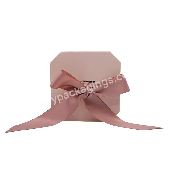 Custom Logo Printing Cardboard Pink Bow Packaging Octagonal Gift Box Rigid Lid And Base Rigid Box For Collection Paper 3 Days