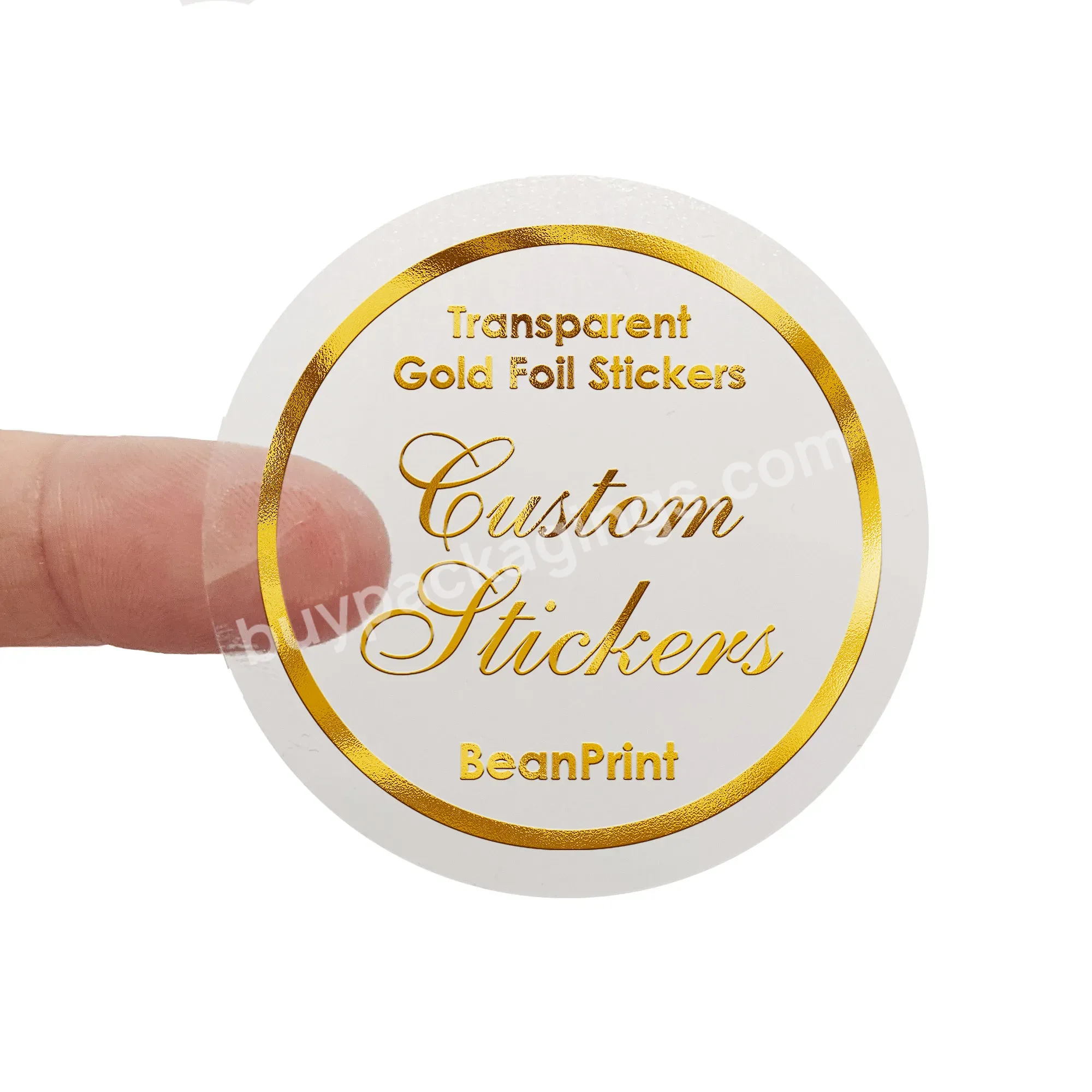 Custom Logo Printing Clear Vinyl Waterproof Labels Transparent Gold Foil Sticker Self Adhesive