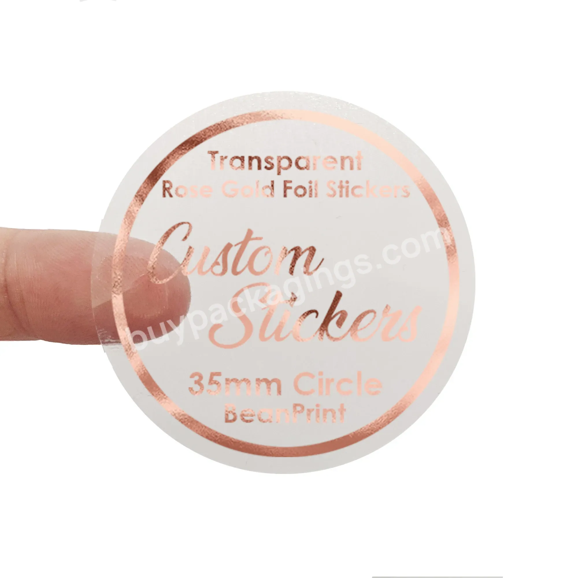 Custom Logo Printing Clear Vinyl Waterproof Labels Transparent Gold Foil Sticker Self Adhesive