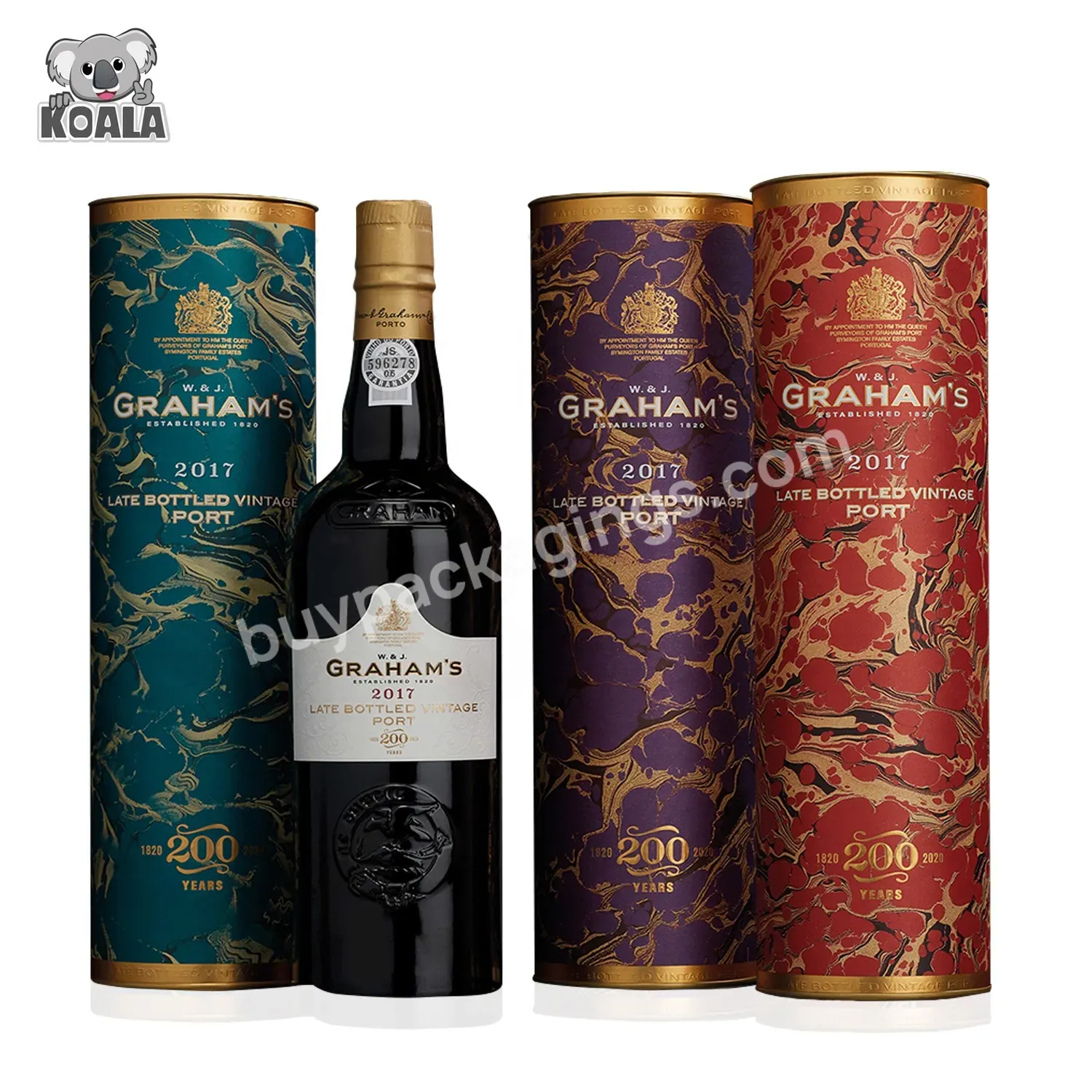 Custom Logo Printing Design Brand Luxury Single Wine Round Tube Cylinder Packaging Gift Box For Glass Bottle