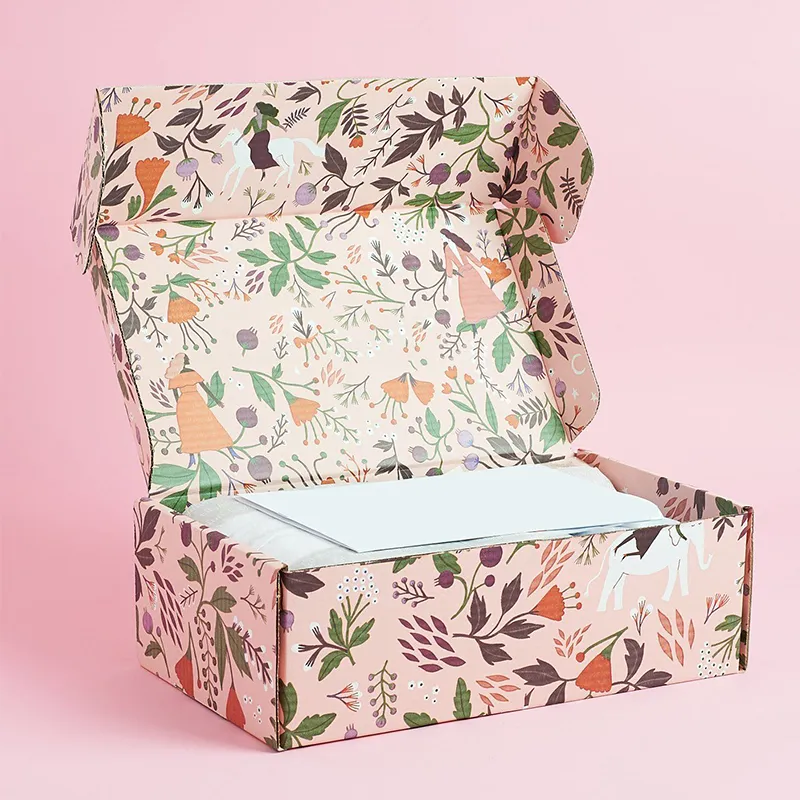 Custom logo printing luxury shipping cardboard boxes clothing packing pink shipping paper mailer box