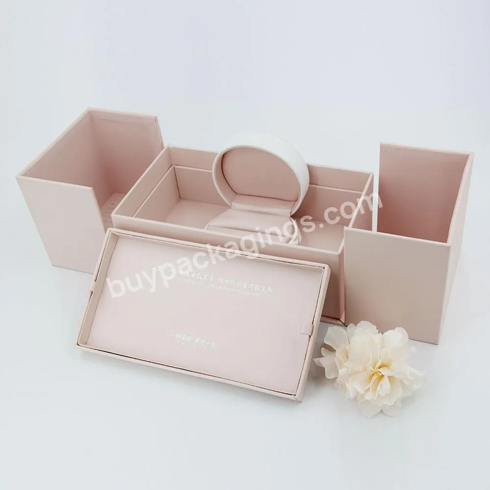 Custom Logo Printing Magnetic Leather Wrapped Jewelry Gift Box for Ring Stud Necklace Double door 2 layer Magnetic Jewelry Box