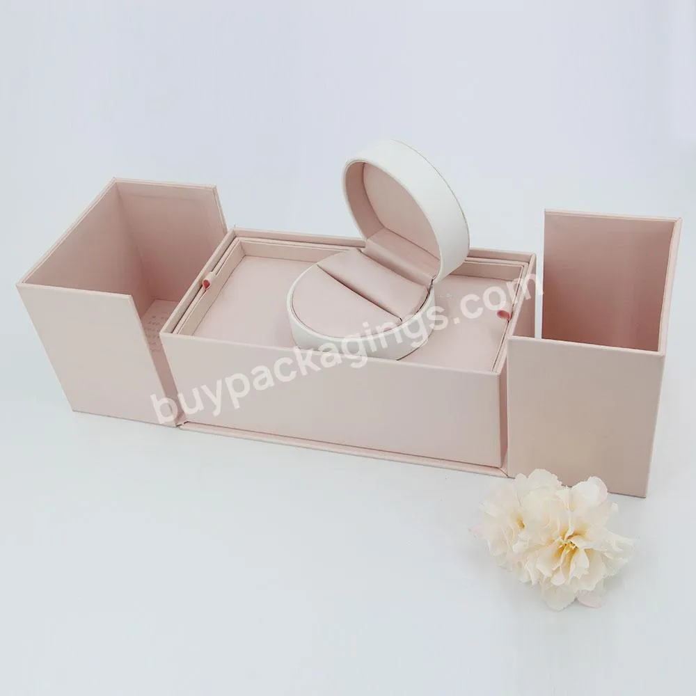 Custom Logo Printing Magnetic Leather Wrapped Jewelry Gift Box for Ring Stud Necklace Double door 2 layer Magnetic Jewelry Box