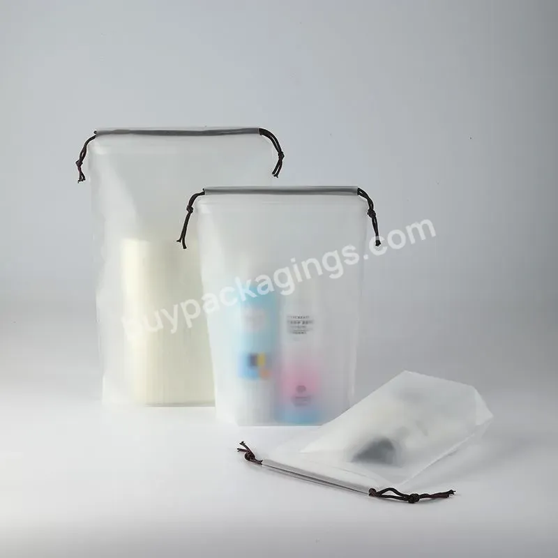 Custom Logo Printing Transparent Frosted Smooth Pe Plastic Drawstring Backpack Draw String Pouch Gift Packaging Drawstring Bag