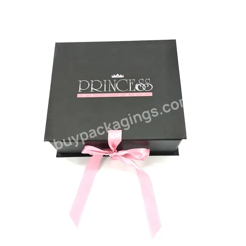 Custom Logo Printing Wholesale Black Cardboard Foldable Hair Extensions Rigid Luxury Gift Paper Box