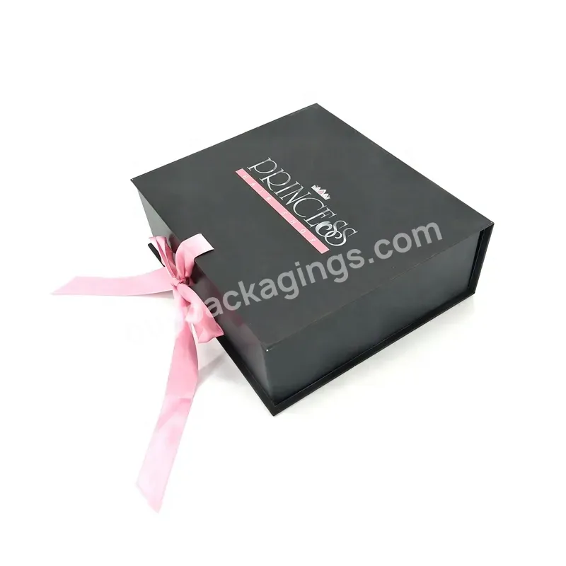 Custom Logo Printing Wholesale Black Cardboard Foldable Hair Extensions Rigid Luxury Gift Paper Box